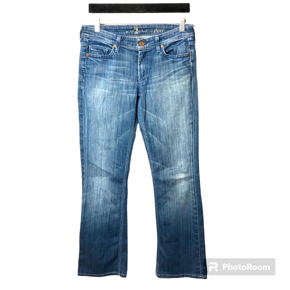 7 For All Mankind Women’s 27 Flare Jeans Light Wash Denim Boho Festival Stretch - Picture 4 of 16